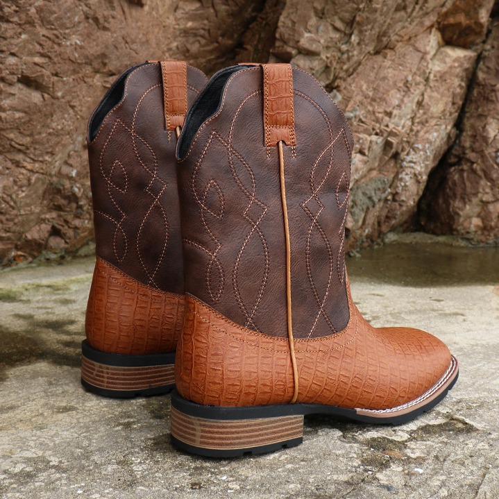 Vintažiniai kvadratiniai plius dydžio kaubojiški batai vyrams_voghion.com