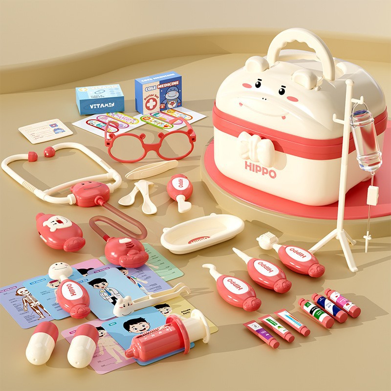 Niños en casa pequeño médico juego de juguetes simulación estetoscopio caja médica enfermera juego de roles inyección conejo