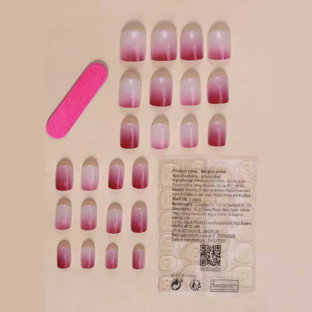 Mediano y largo de cabeza redonda uvas púrpura manicure productos terminados parches de uñas falsas para usar 24 piezas de manicure desmontable.