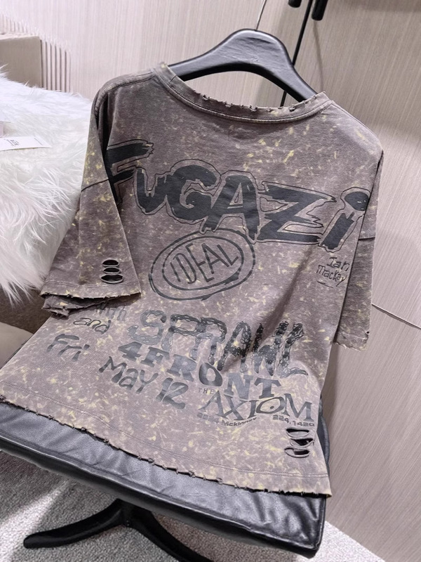 特大サイズ 150kg ファット mm 夏デザインリッピングプリントスパンコール半袖 Tシャツレディースルーズラウンドネックトップトレンディ|undefined