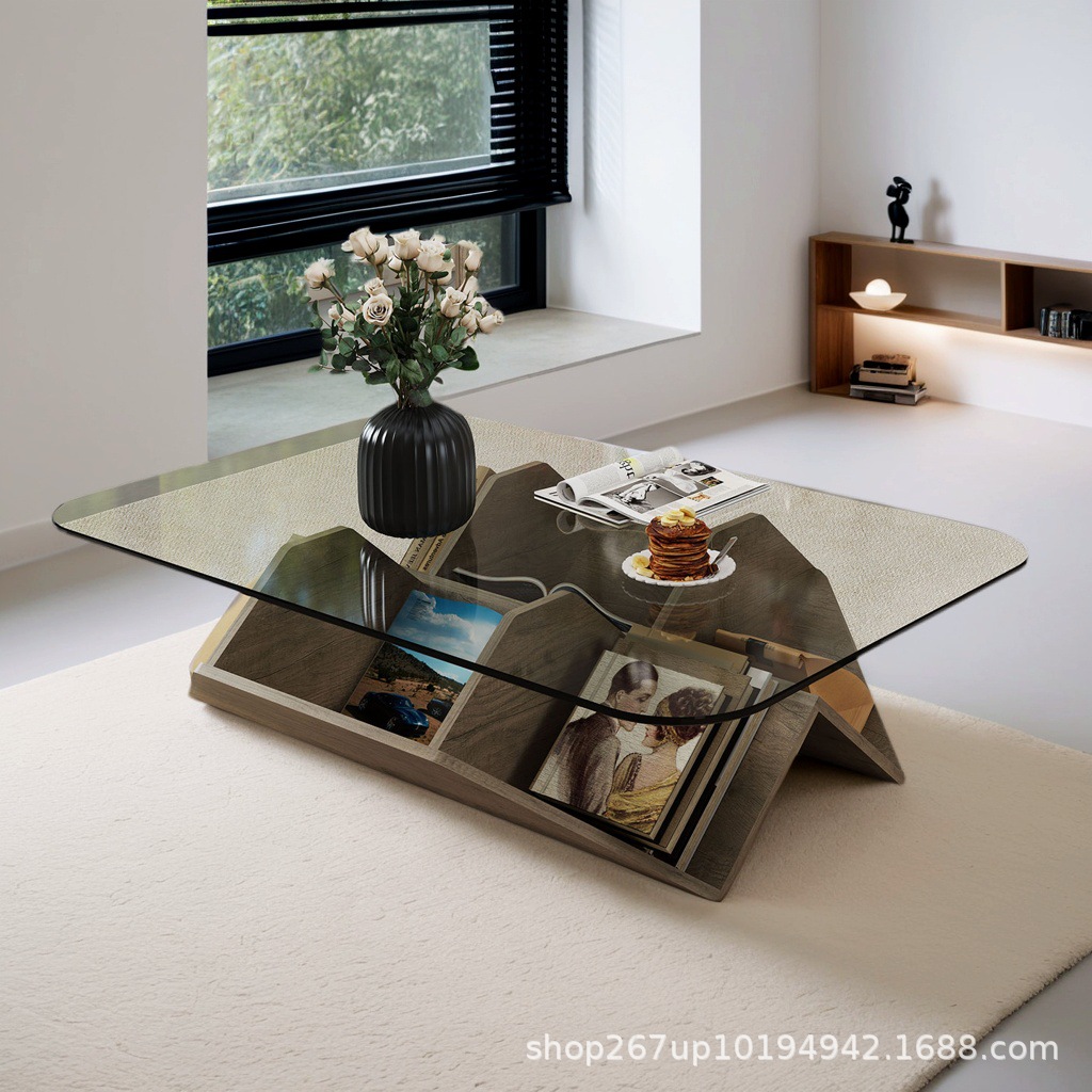 Creative High-End Art Glass Coffee Table Italian Minimalist Living Room Home Small Apartment Modern Simple Square Coffee Table