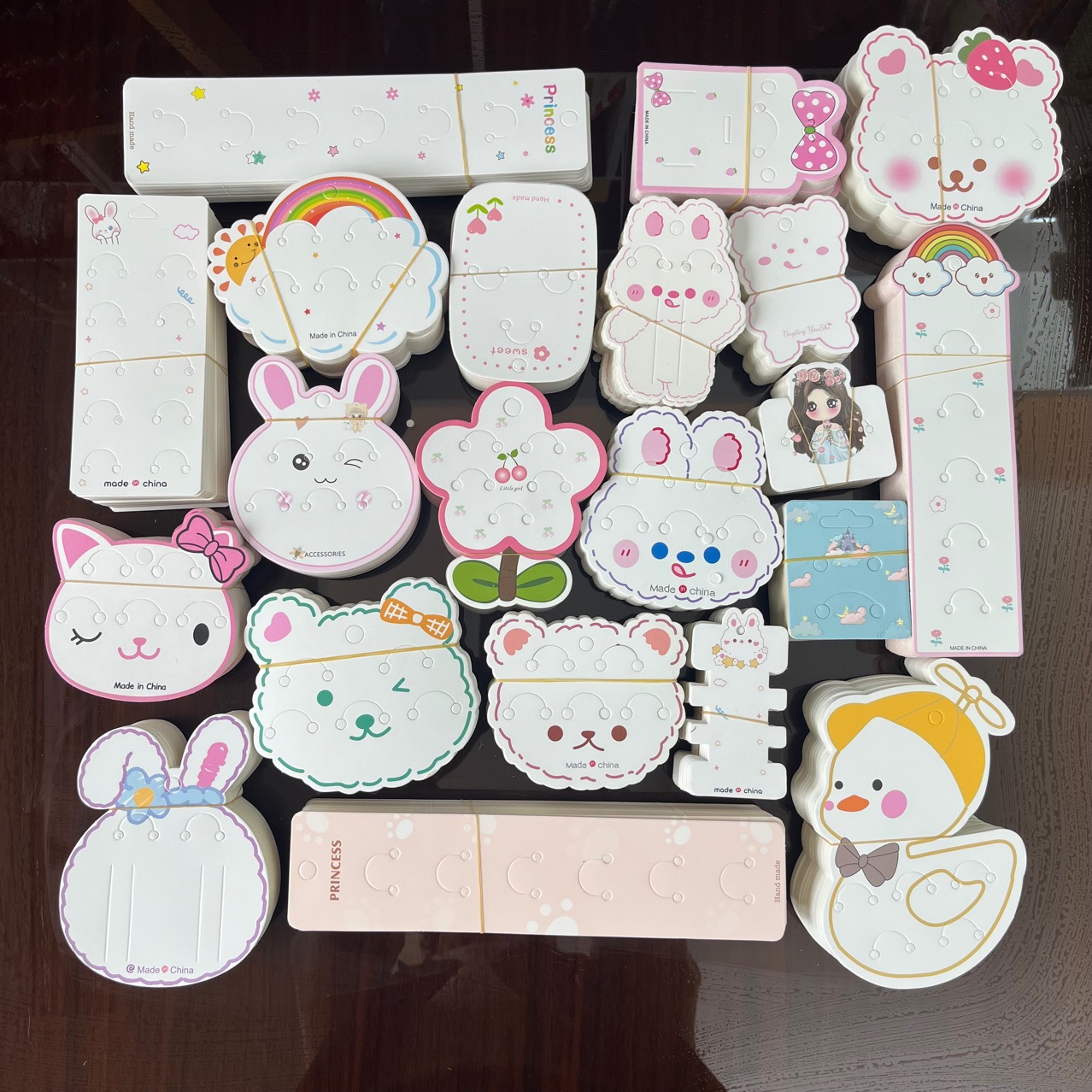 100 pieces of cartoon hair ties and rubber band packaging cardboard 23560 card slots for hair accessories stall diy tag cards