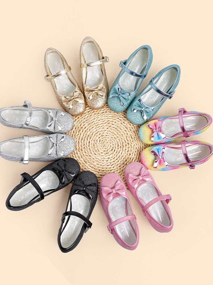 Zapatos de baile para niños Velcro princesa mariposa cordones de zapatos con lentejuelas vestido zapatos de suela blanda zapatos de rendimiento de pasarela