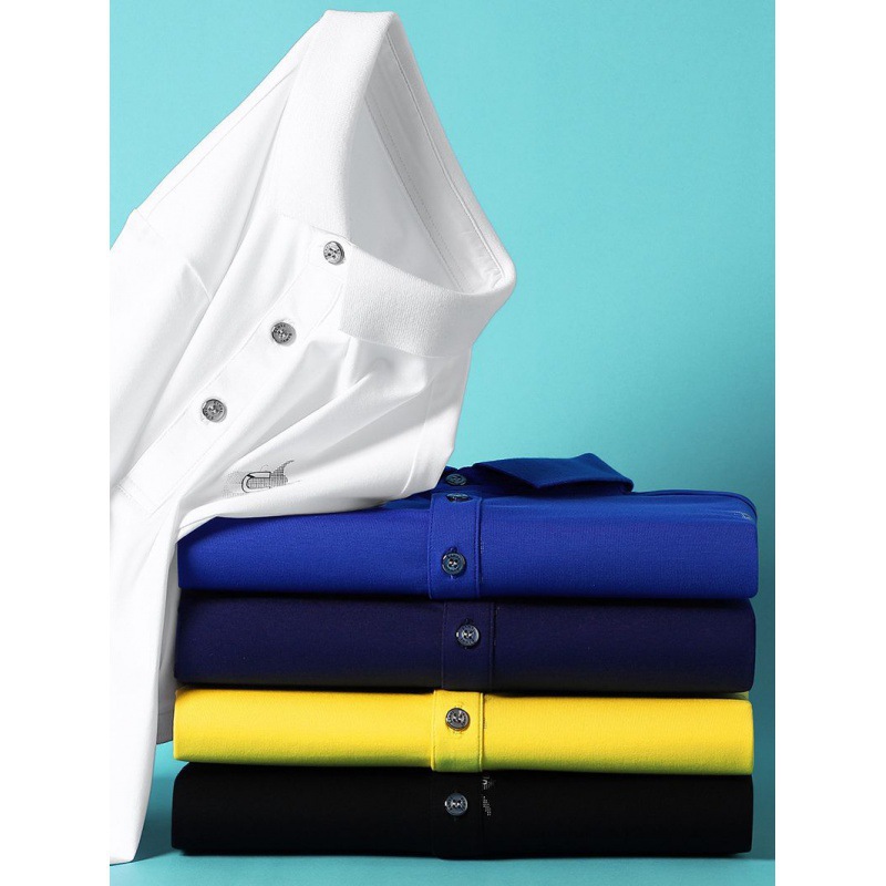 Men's high-end light business printed T-shirt, new summer short-sleeved printed stretch collar T-shirt