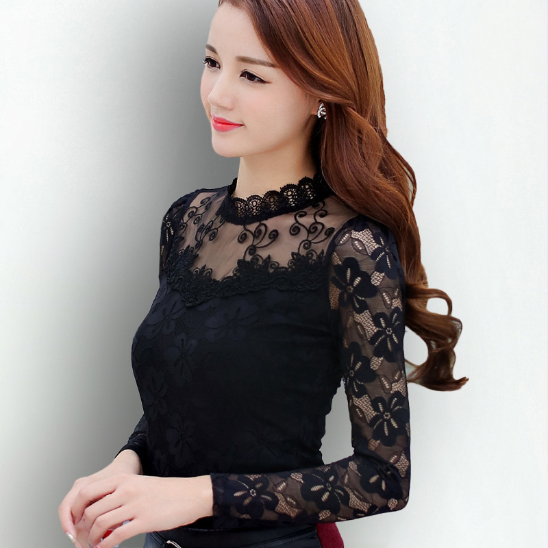 2024 Autumn New Style Lace Base Layer Top for Women, Plus Size, Slim Fit, Hollow Out, Versatile Lace Top, One Piece Available