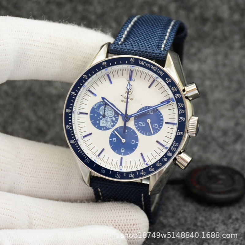 Oujia Snoopy Speedmaster Series Chronograph Textile Strap Automatic Mechanical Multifunctional Men's Watch Station Wholesale