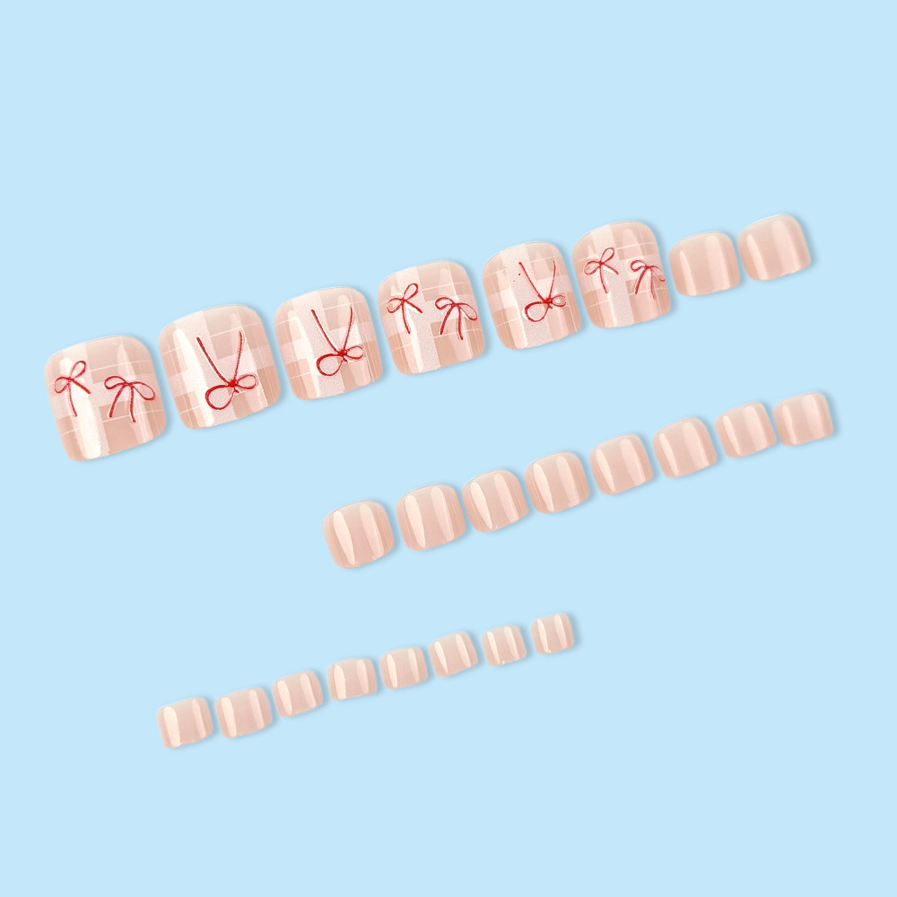 Chicas calientes con lazo de uñas 24 piezas Parche de uñas a cuadros desmontable Venta caliente transfronteriza al por mayor image 5