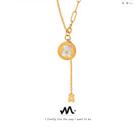 日韩小清新卡通小熊图案贝壳流苏小众甜美气质钛钢镀金项链女饰品