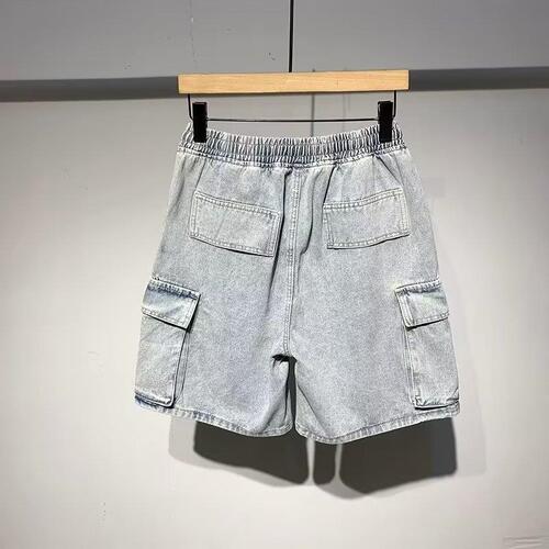 Men's denim summer loose waist Japanese workwear casual 5-inch adjustable waist pants