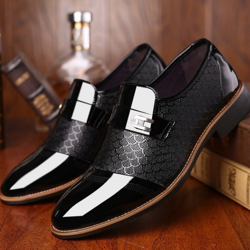 TEMU zapatos de cuero transfronterizos de hombre otoño y invierno de negocios, vestido de bodas de punta, zapatos de trajes de un solo pie