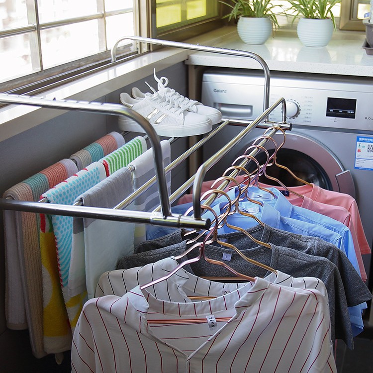 厂家批发阳台晾衣神器防盗窗护栏置物架挂钩晾衣晾鞋架伸缩晒鞋架