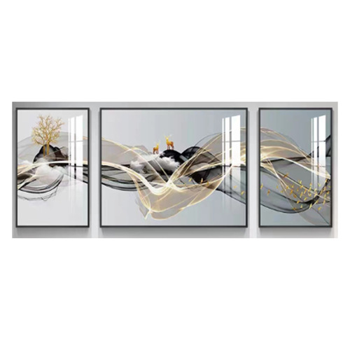 Living room decoration painting, modern simple and elegant sofa background wall painting, bedroom light luxury streamer elk triple crystal porcelain painting