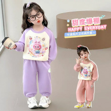 儿童秋款套装女童卡通印花亮片卫衣酷闪闪亮灯卫裤两件套学生上衣