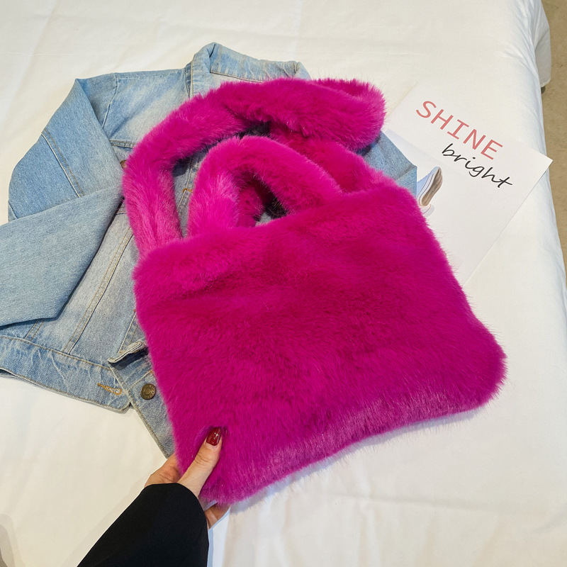 Japón y Corea del Sur otoño y invierno nuevo bolso de piel de mujer imitación de piel de conejo bolso de mano gran capacidad bolso de hombro bolso de peluche
