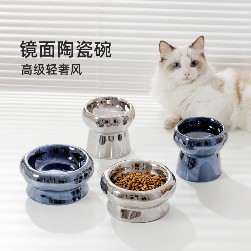 Tazón de gato de cerámica de lujo ligero protección de la pierna alta columna cervical tazón de comida para gatos gato perro gato cuenca tazón para beber tazón de cerámica para mascotas