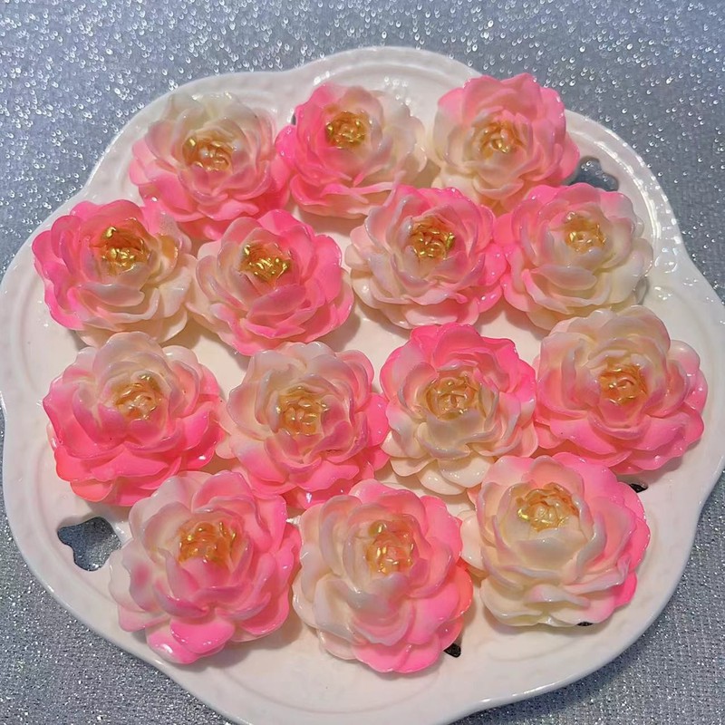 【粉色系扎染大茉莉】37mm手工DIY饰品手机壳镜子发饰树脂|undefined