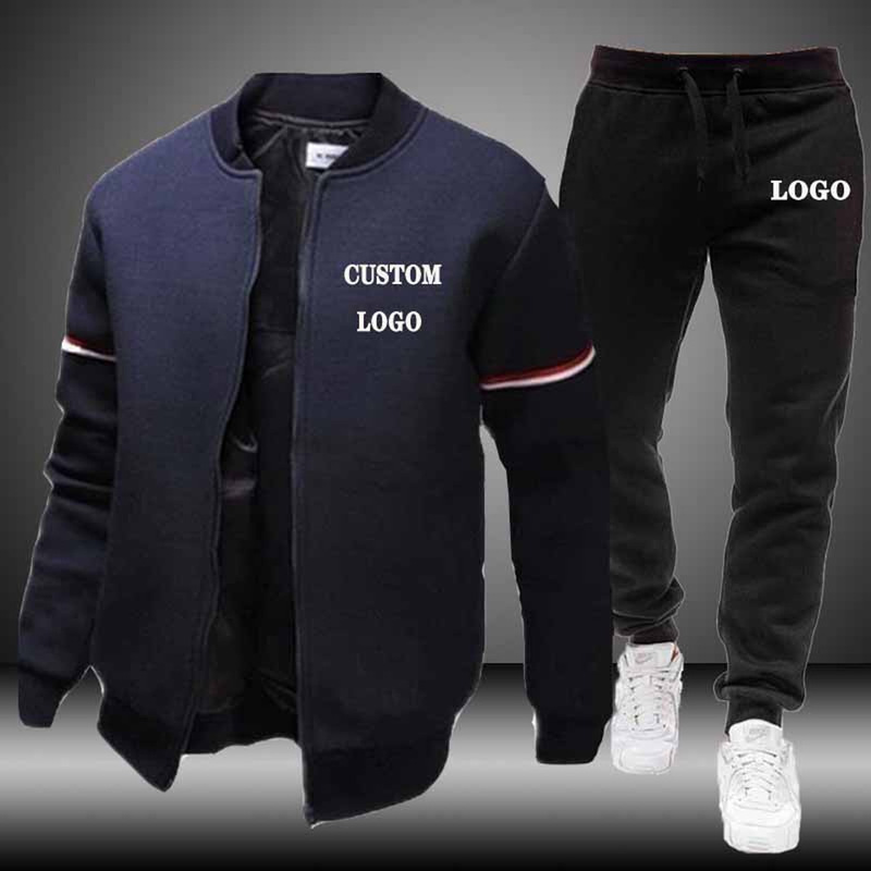 Men's Casual Autumn Baseball Jacket Set, Autumn and Winter Fleece Jogger Pants with Logo, Quick-Dry Spring and Autumn Style for Men