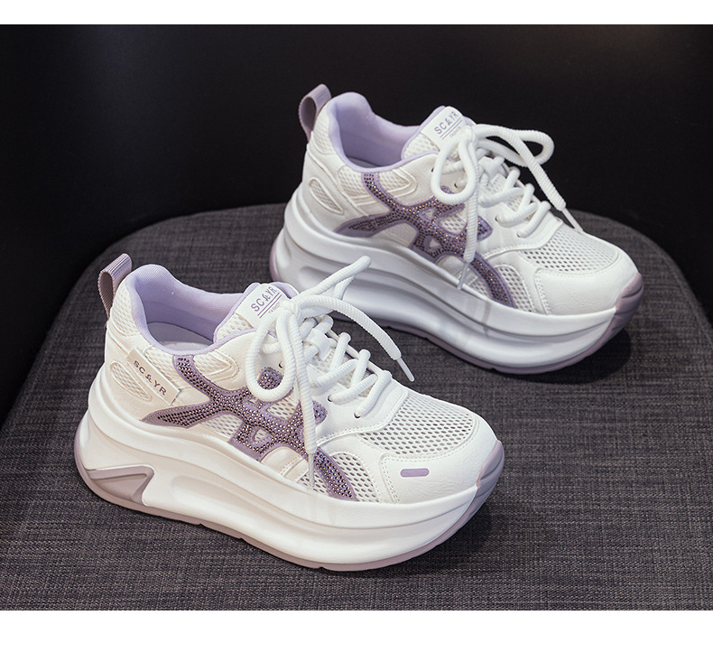 Giày sneaker nữ đế dày tăng chiều cao lưới thoáng khí mùa hè phong cách thể thao — M2916-2 Vàng kem, M2916-2 Xám kem, M2916-2 Xám chi tiết 29