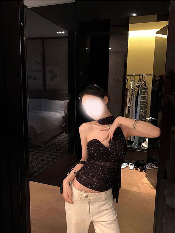 Wuu2sweet Wu Taotian Diaying Dreaming Mesh ネックキャミソール 胸パッド付き レディース サマーショートトップ|undefined