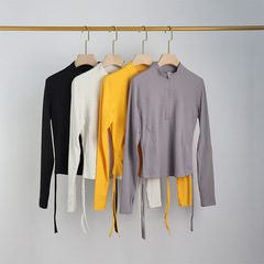 Summer and Autumn Style Long-Sleeve Yoga Top for Women, Slimming, Drawstring, Outerwear Half-Zip Sports Top for Spring