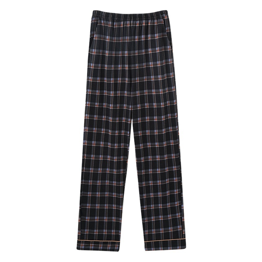 Factory wholesale cotton pajama pants youth men's home pants home trousers solid color loose plaid pajama pants can be worn outside