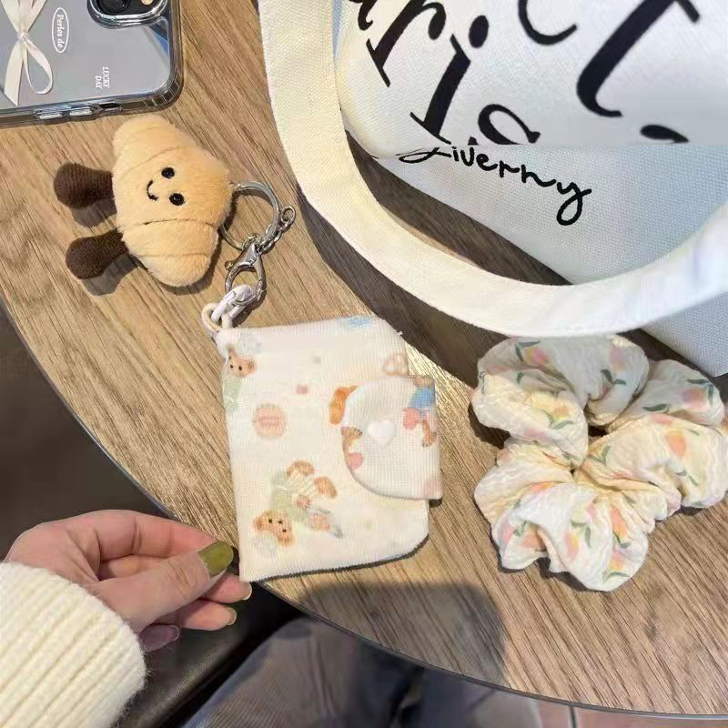 Nuevo adorable cartón de oso de pan, bolso de cambio de gran capacidad, bolso de tarjeta de identificación, tarjeta bancaria, bolso multicapa