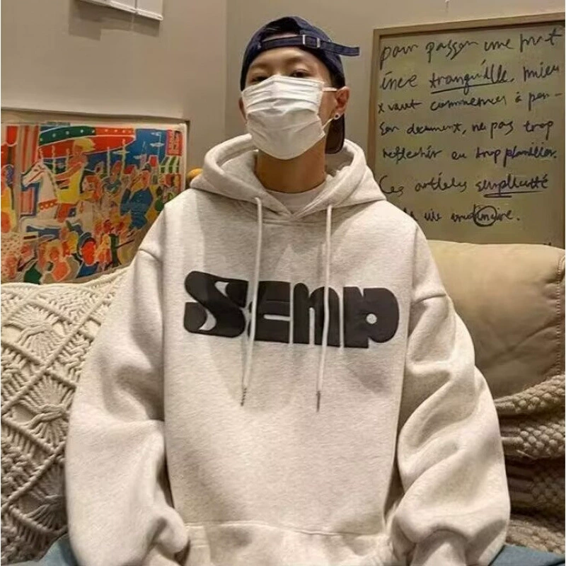 Тяжелый свитер с капюшоном мужской 2024 осенью плюшевый американский пальто ins гонконгский ветер свободный прилив большой размер одежды