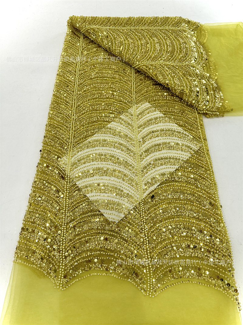 Multicolor conchas sequinilla perlas tubo bordado tela de lujo ligera de alta gama vestido de boda tela de moda tela de bordado de malla