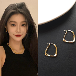 Korean and Japanese Internet Celebrity Metal Earrings Niche Minimalist Cool Style Hoop Earrings Pure Silver Design High-End Retro Pure Silver Earrings