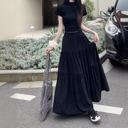 Plus-size cake white half skirt for women autumn large umbrella skirt pleated plus size medium-length dress