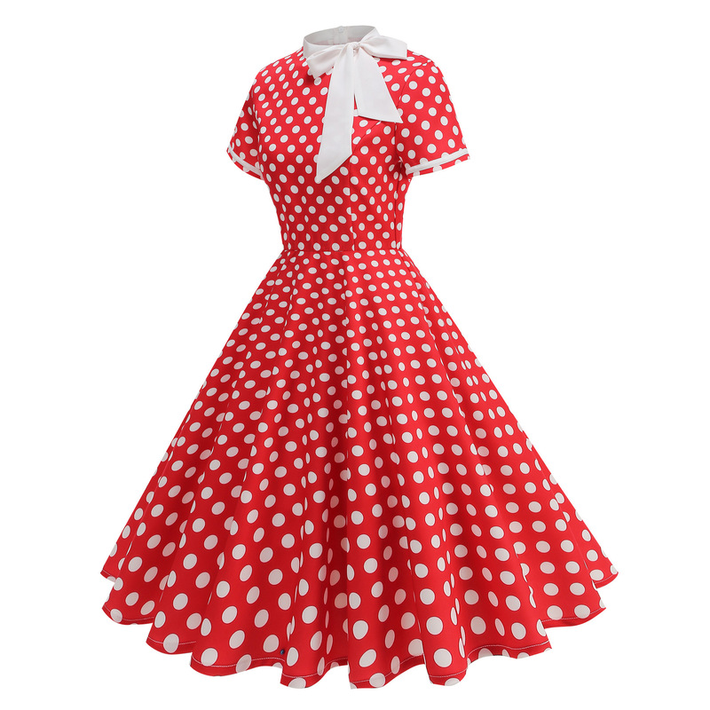 Cross-border Hepburn Court Elegant Fresh Color Bright Wave Dot Long Large Pose Retro Amazon Foreign Trade dress Dress