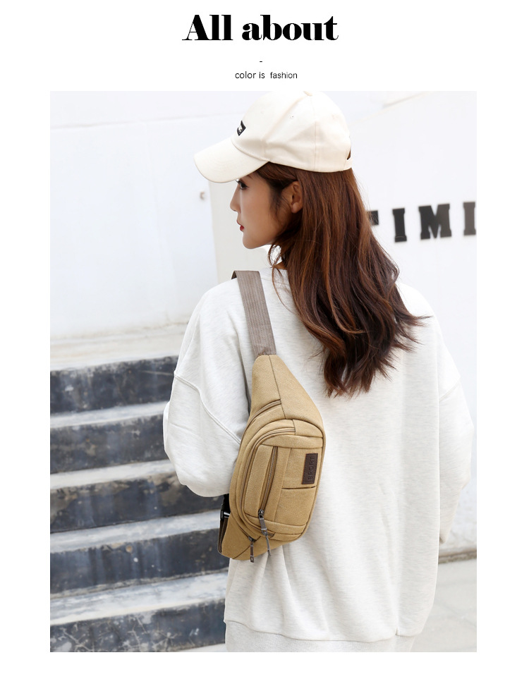 Men's construction site work close-fitting waist bag, wear-resistant canvas, crossbody mobile phone, loose change, crossbody single-shoulder convenient multi-layer bag undefined