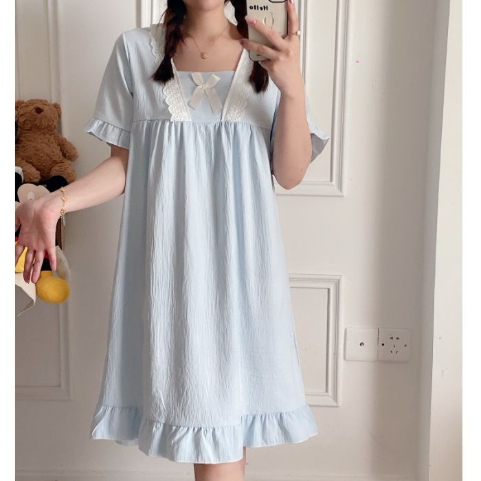 2025 nuevo estilo princesa viento nube hilo de algodón camisón mujer verano manga corta color sólido encaje pijama servicio a domicilio chica