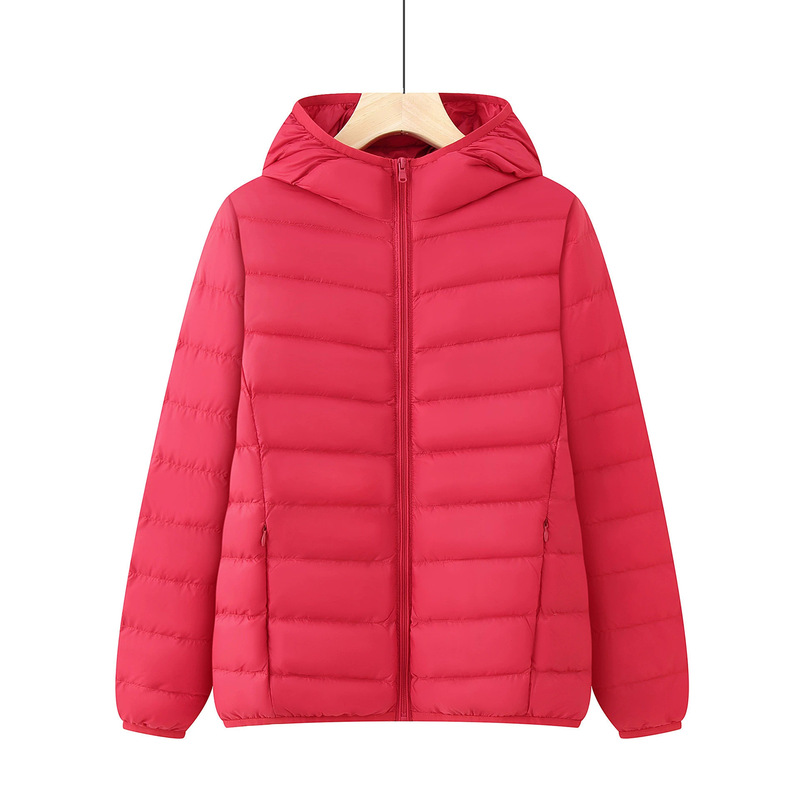100kg Lightweight Hooded Down Jacket for Plus-Size Mothers, Middle-Aged and Elderly Women's Clothing, Plus Size, White Duck Down, Red Warm Coat