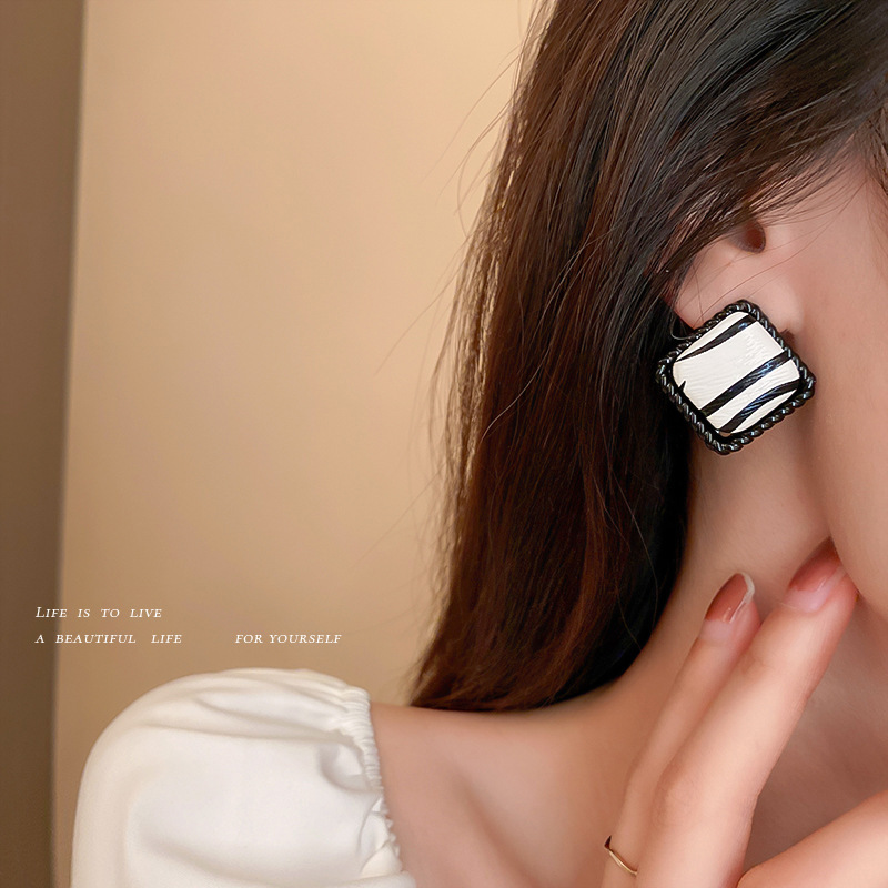 Simple Geometric Black White Contrast Color Checkered Striped Earrings display picture 7