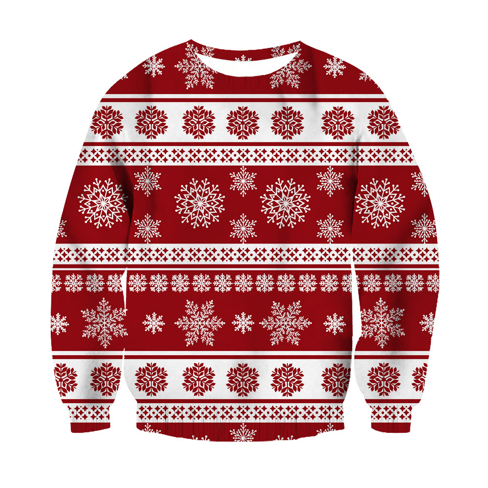 Hot And Women's 3D Digital Printed Snowflake Men's Long Sleeved Round Neck Sweatshirt_voghion.com