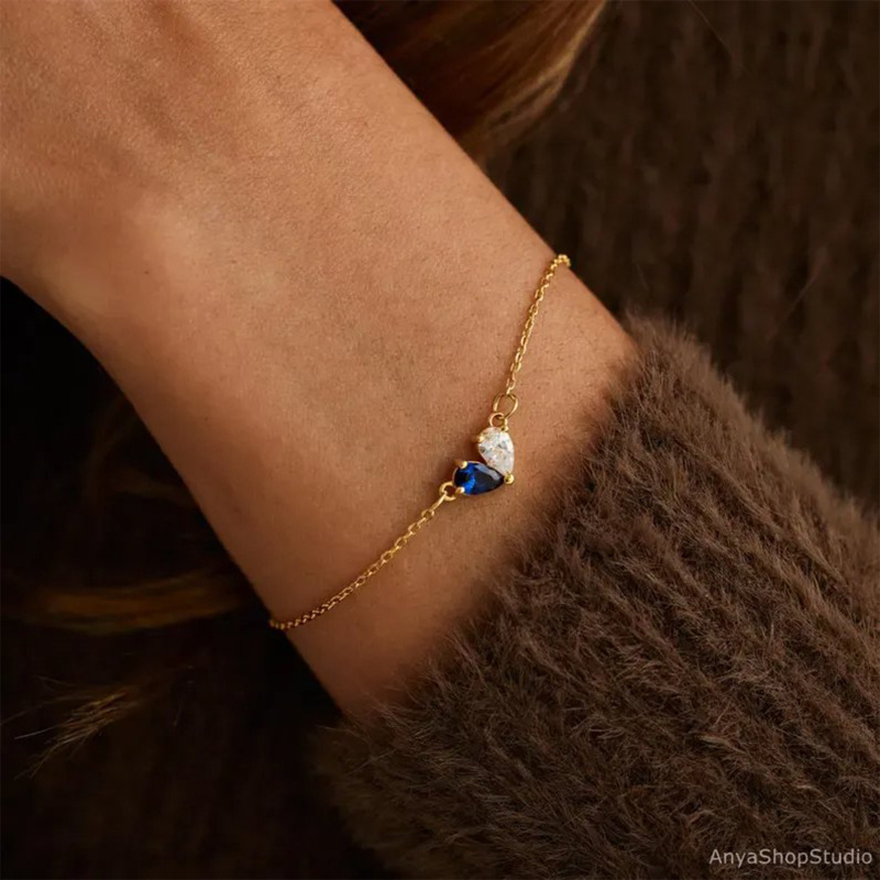 Fashionable Korean-style Copper Diamond Water Drop Bracelet Mother and Daughter Sisters Heart-linked Birthstone Bracelet Featured Birthday Gift