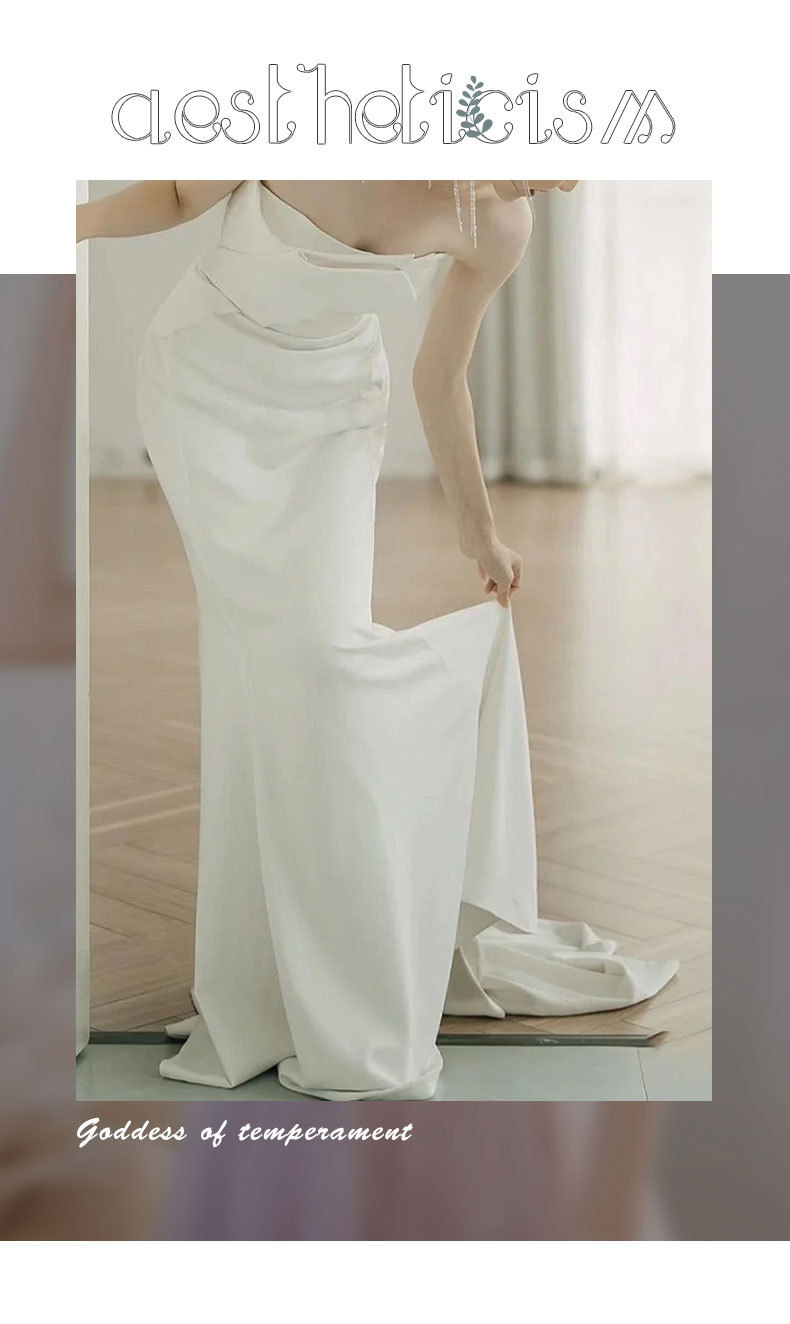 Mermaid Style Light Wedding Dress Satin Strapless Bridal Gown With Short Train Elegant Forest Style Slimming Evening Gown_ecoleips.com