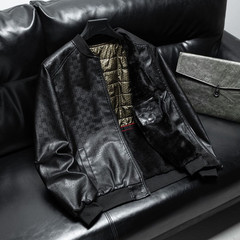 Haining メンズレザーコート紳士服ファッション春と秋 GD プリント模擬レザーカジュアルトレンディなレザージャケットオートバイ