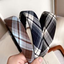 韩国蓝咖色格纹海绵发箍女秋冬新款时尚高级感头箍设计感发卡头饰