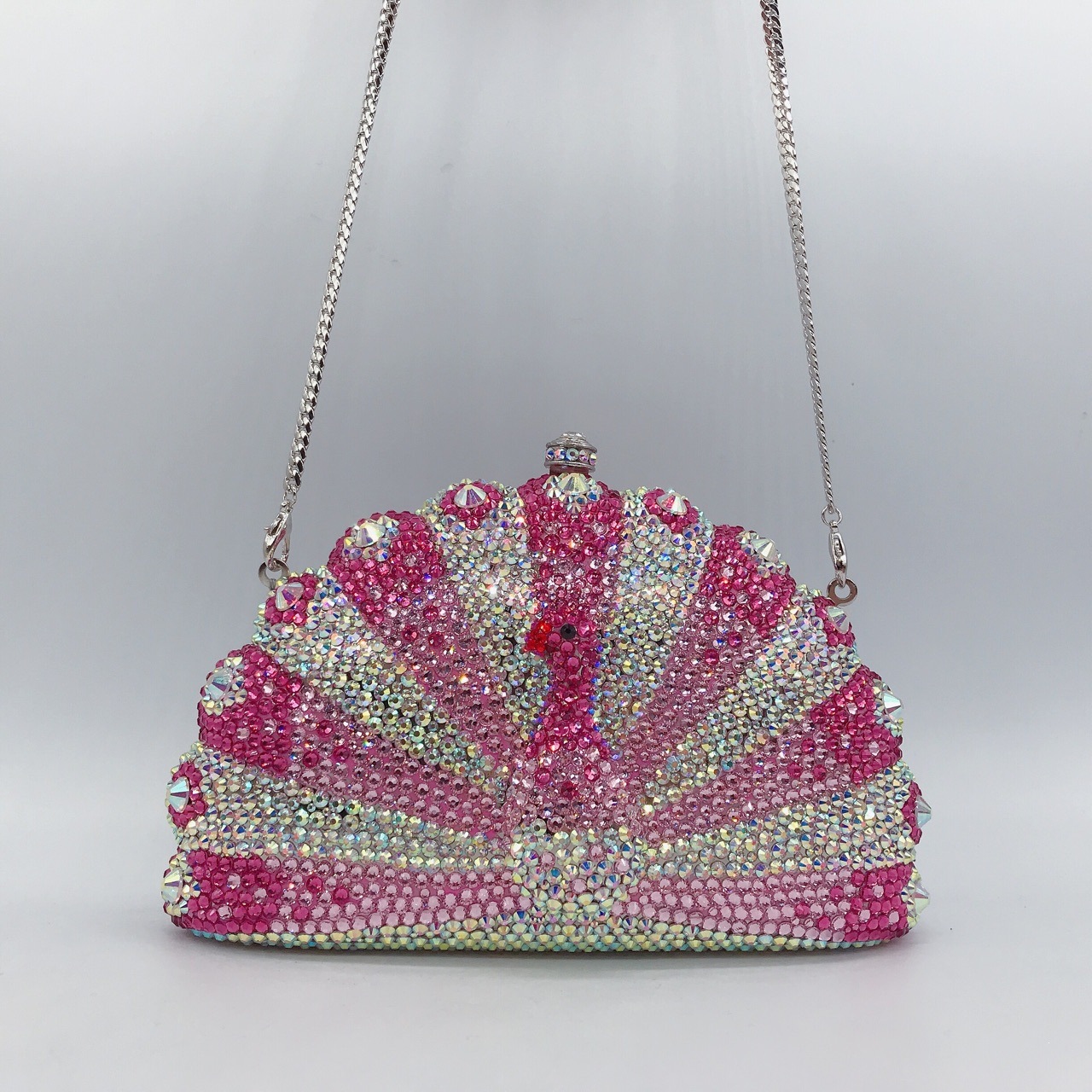 * Peacock Open Screen Diamond Banquet Bag Bags estilo europeo y americano lleno de bolsas de mano de diamantes bolsas de cristal de banquete transfronterizas