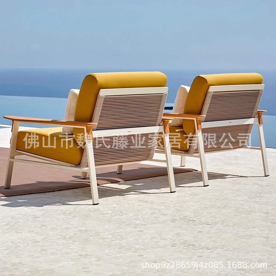 Sofá de tejido de cuerda al aire libre patio de ocio al aire libre jardín pequeño balcón villa a prueba de agua y protección solar