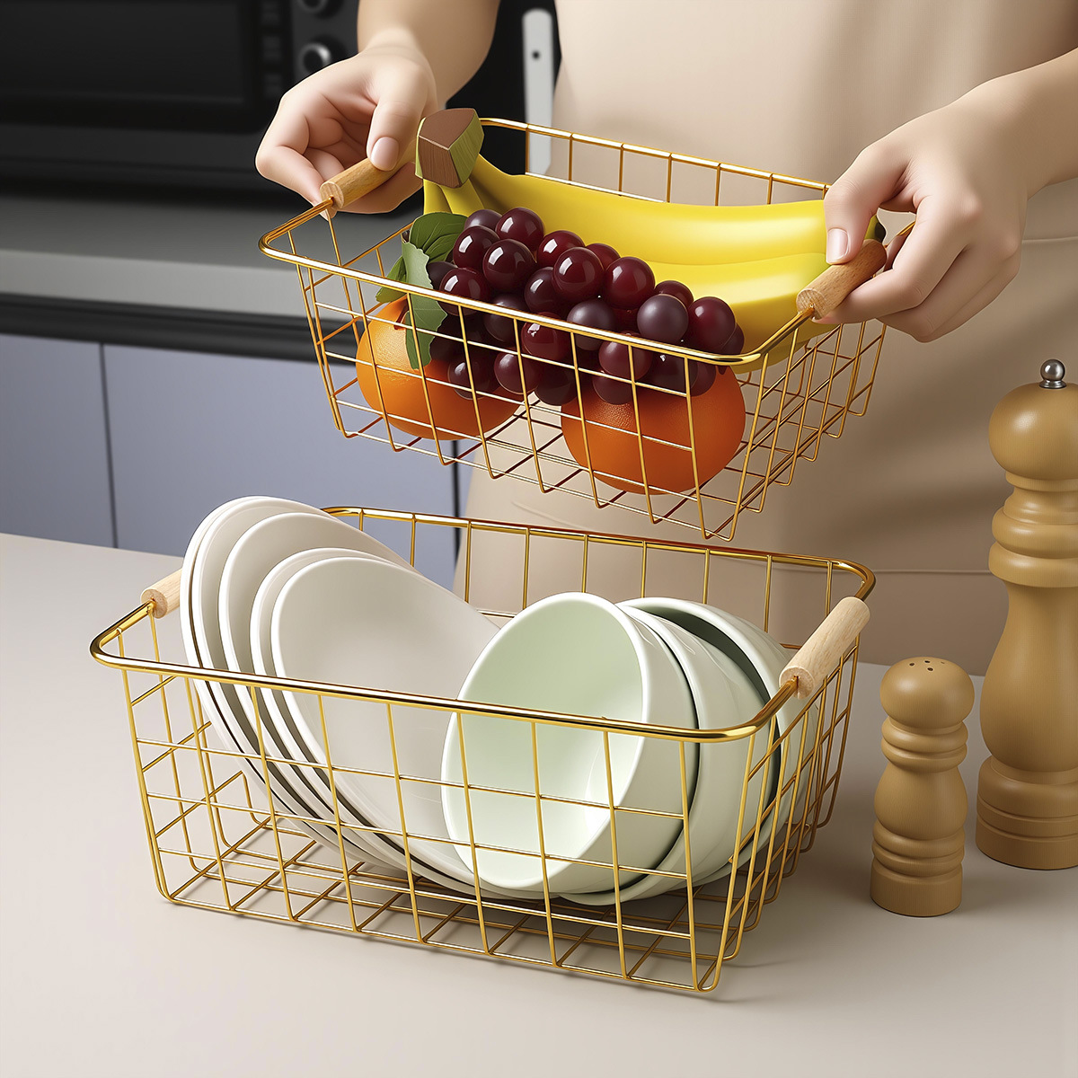 Cesta de almacenamiento de congelador transfronterizo Cesta de almacenamiento de cocina Cesta de almacenamiento de hierro forjado Cesta de almacenamiento de oficina Cesta de almacenamiento de estante de cocina Cesta de almacenamiento