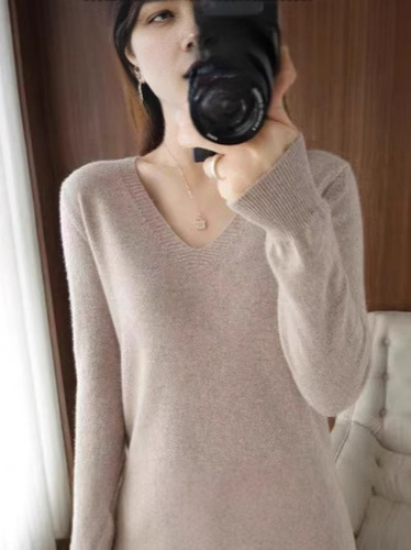 2025 Spring New Solid Color V-Neck Knit Crew Neck Top Slimming Sweater Thin Style Stylish Innerwear