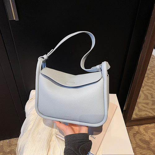 Retro textured underarm bag new style women's fashionable solid color casual cross-span bag lychee pattern commuter shoulder bag