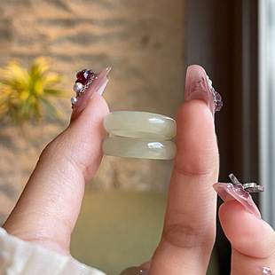 "Zhiqiu" natural Hetian jade high ice clear water ring plain ring new Chinese jade jewelry women's tail ring index finger ring