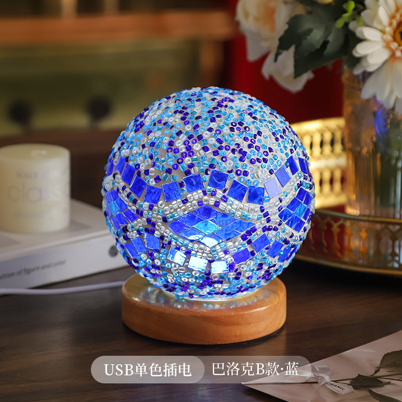 Mosaico transfronterizo luz de noche barroco romance y libertad Bohemia luz de noche creativa lámpara de mesa decorativa de vidrio