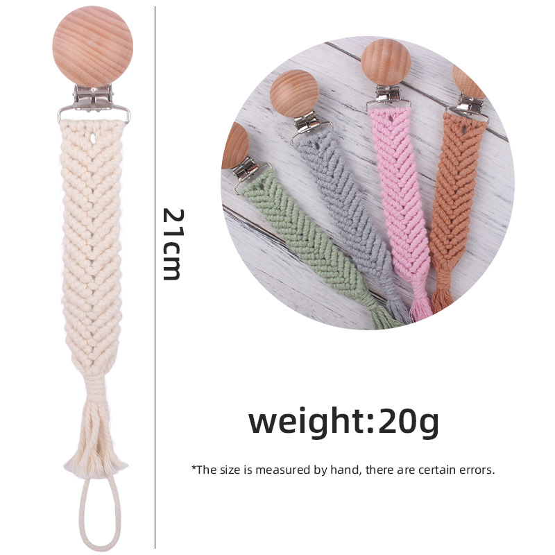Bebé suministros de haya boca ancha boca pezón clip pezón cuerda DIY bebé creativo hecho a mano tejida algodón cuerda pezón cadena