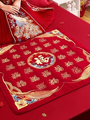 福垫结婚坐福刺绣百福被新娘做福男女方床上装饰婚房布置用品