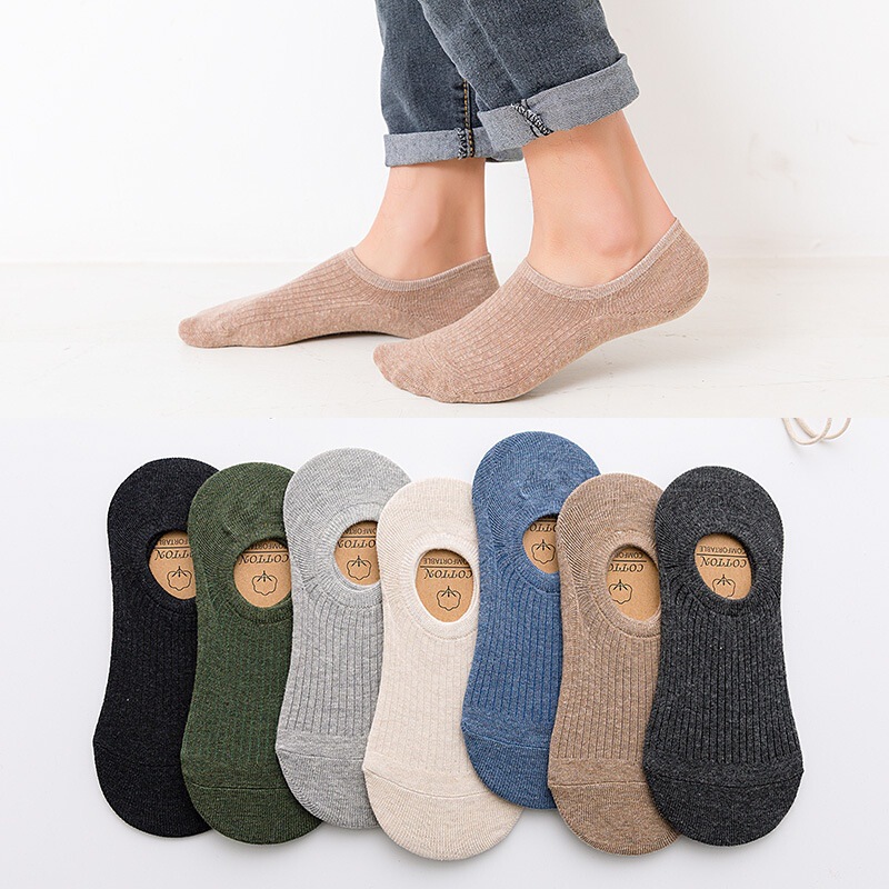 2022 Spring and Summer Men's Solid Color Shallow Mouth Anti-Slip Silicone Invisible Socks Men's Cotton Low-Cut Socks Casual Socks Wholesale